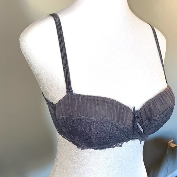 Adore me cute lace balconette bra 34b push up multi-way straps smoky grey - Picture 8 of 9